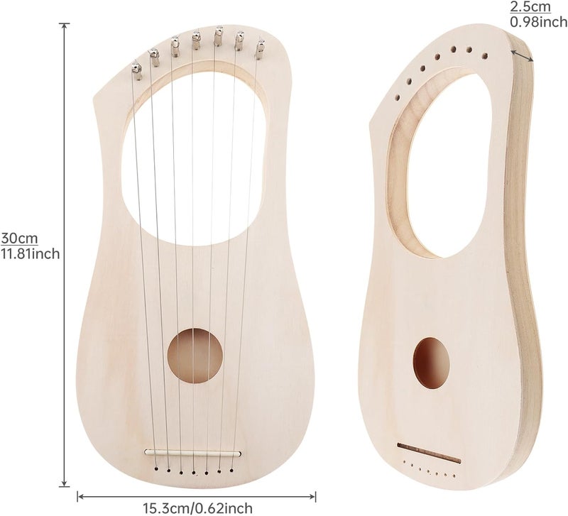 OriGlam Lyre Harp 7 String DIY Kit, Make Your Own Bass Wood, Lyres Wood Lyre Harp with String Post Saddle Tuning - Image 5